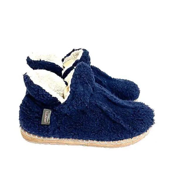LL Bean Cozy Slipper Women Booties Shoes Size 7 Blue Pile Sherpa Fleece #507186 - Picture 1 of 8